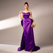 Load image into Gallery viewer, Long Sleeve Round Neck Party Beaded Big Bow Evening Dress