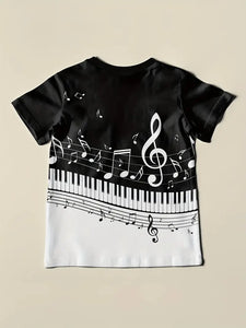 Men's Piano Art Tee - Stylish Graphic, Short Sleeve, Crew Neck - Comfortable Outdoor Clothing for Fashion-Forward Gentlemen-L