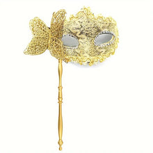 Load image into Gallery viewer, Elegant Venetian Princess Party Mask With Holding Stick, Evening Prom Masquerade Mask, Halloween, in 2 Colors