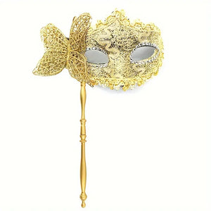 Elegant Venetian Princess Party Mask With Holding Stick, Evening Prom Masquerade Mask, Halloween, in 2 Colors