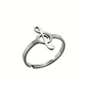 Adjustable Stainless Steel Single Ring - Elegant Musical Note Design, Opening Ring, Finger Jewelry, G Key