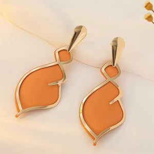 Bohemian Style Drop Earrings, 1 Pair Luxury Fashion Orange Enamel Dangle Earrings, Statement Jewelry For Women