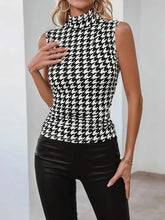 Load image into Gallery viewer, Elegant Houndstooth Sleeveless Top | High Mock Neck, Slight Stretch, Easy-Care, Perfect for Spring/Fall