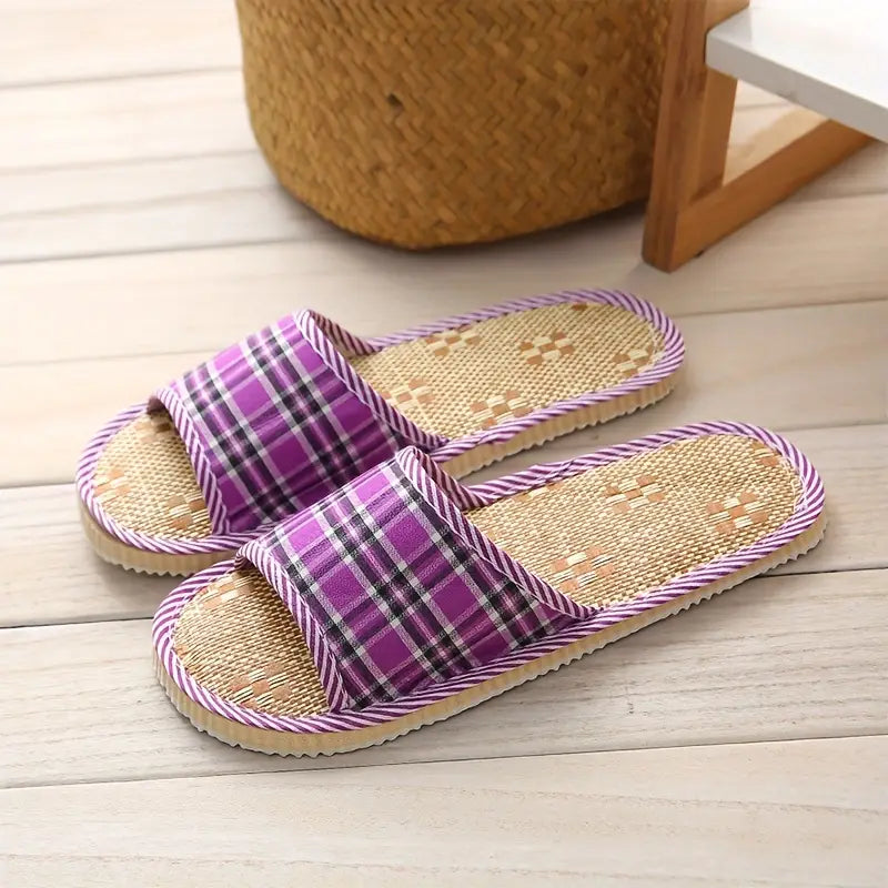 A Pair of Slippers, Lightweight Flat Linen Sole, Breathable Open Toe Floor Slippers