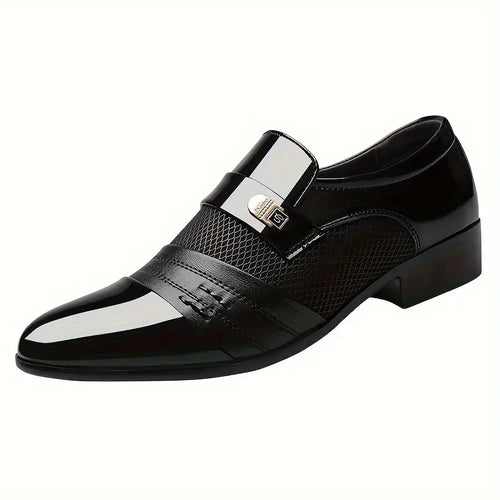 Men's Shoes - Mens Luxury Patent Leather Slip-On Oxford Shoes - Soft PU Insole, Rubber Sole, Solid Color Design - Size: 11/5