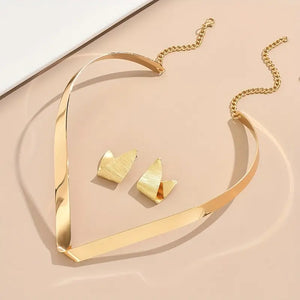 Luxurious 3pcs Geometric Jewelry Set for Women - Glossy Alloy Earrings & Collar, Perfect for Events or Parties