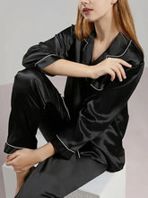 Load image into Gallery viewer, Elegant &amp; Chic Women’s Satin Pajama Set: Luxurious V-Neck Long Sleeve Top with Comfy Pants