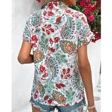 Load image into Gallery viewer, Women&#39;s Summer Floral Print Blouse Short Sleeve Notch V Neck Office Work Shirts - Size: S