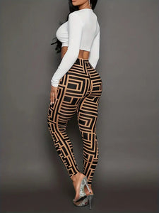 Vibrant Geo Print High Waist Skinny Leggings - Stretchy, Comfortable, and Flattering for Everyday Wear