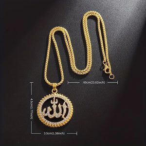 Religious Allah Inlaid Zirconia Shiny Pendant Necklace For Men & Women, Amulets Jewelry Accessories