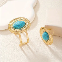 Load image into Gallery viewer, Fashion Vintage-Inspired Blue Turquoise Geometric Bangle &amp; Ring Set for Women, An Imitation from Persian Queens Jewelries.