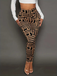 Vibrant Geo Print High Waist Skinny Leggings - Stretchy, Comfortable, and Flattering for Everyday Wear