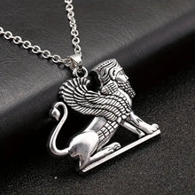 Load image into Gallery viewer, Vintage Persian Empire Zoroastrianism Winged Lion Pendant Necklace Fashion Antique Silver Plated Alloy Jewelry for Men and Women