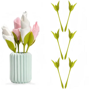 Set of 6 Artificial Magnolia Topiary Napkin Holders - Reunion-Friendly, Durable Plastic Twist Flower Bud Serviette Rings