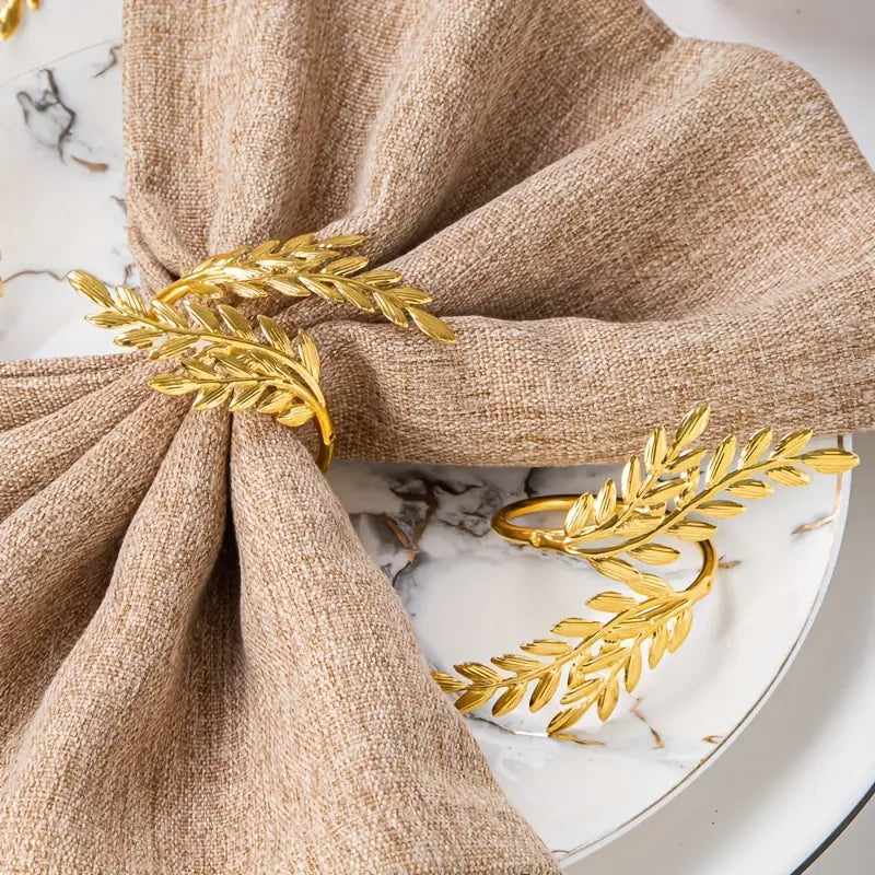 Wheat-Shaped Napkin Rings (4 Pieces) - Elegant Decorative Accents for Wedding, Dinner, Party Table Settings