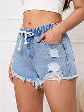 Load image into Gallery viewer, Distressed Drawstring Raw Hem Denim Shorts, 85% Cotton, Special Price! - #shop_name - Shorts