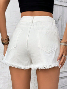 Distressed Raw Hem High Rise Denim Shorts in 3 Colors - #shop_name - Shorts