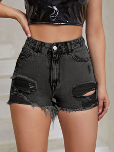 Distressed Raw Hem High Rise Denim Shorts in 3 Colors - #shop_name - Shorts