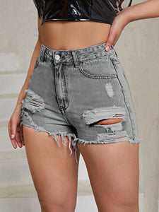 Distressed Raw Hem High Rise Denim Shorts in 3 Colors - #shop_name - Shorts