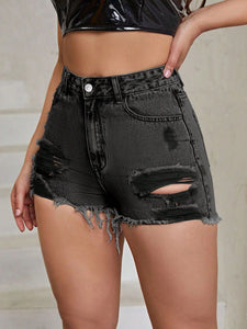 Distressed Raw Hem High Rise Denim Shorts in 3 Colors - #shop_name - Shorts