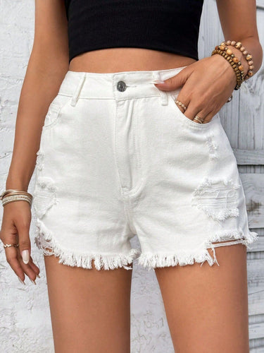 Distressed Raw Hem High Rise Denim Shorts in 3 Colors - #shop_name - Shorts