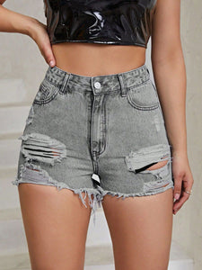 Distressed Raw Hem High Rise Denim Shorts in 3 Colors - #shop_name - Shorts