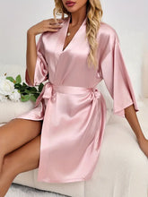 Load image into Gallery viewer, Luxurious Women&#39;s Satin Night Robe - V-Neck, Half Sleeve with Tie Belt - Elegant Sleepwear for Evening Comfort - L