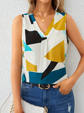 Women's Sleeveless Vest Blouse - Fashionable Casual Style - Comfy V-Neck Top for Summer Days, Size: L