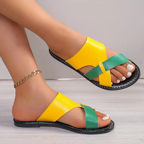 Womens Trendy Contrast Color Slide Sandals - Stylish Open Toe Flat Shoes for Summer - Ultra-Lightweight, Breathable, and Effortlessly Chic