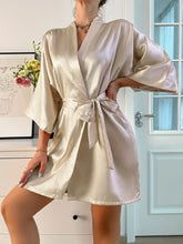 Load image into Gallery viewer, Three Quarter Sleeve Elegant Solid Satin Night Robes - Soft, Comfy, Belted Loungewear for Women - M