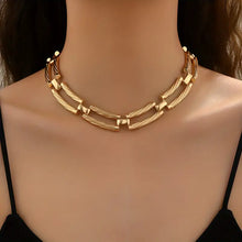 Load image into Gallery viewer, Geometric Chain Collar Necklace - Chic Punk Hip Hop Style Patch Neck Choker - Boho Vacation Party Jewelry for All Seasons