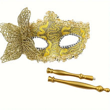 Load image into Gallery viewer, Elegant Venetian Princess Party Mask With Holding Stick, Evening Prom Masquerade Mask, Halloween, in 2 Colors