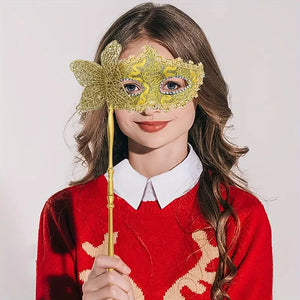 Elegant Venetian Princess Party Mask With Holding Stick, Evening Prom Masquerade Mask, Halloween, in 2 Colors