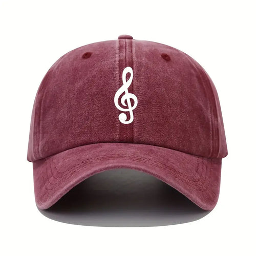 Adjustable Size Washed Cotton Baseball Cap With Musical Note Pattern Print - 3 Colors