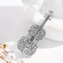 Load image into Gallery viewer, Artificial Crystal-Encrusted Violin Brooch, Elegant Simple Style for Men or Women