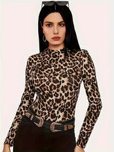 Load image into Gallery viewer, Leopard Print Crew Neck T-Shirt, Casual Long Sleeve Top For Women - In 2 Sizes