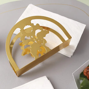 Elegant Metallic Semi-Circle Napkin Holder For Dining & Entertainment Spaces, Tabletop Accessory