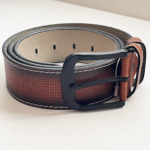 PU Leather Belt, Textured, The Ultimate Official Gift for Men - Color: Light Brown - Length: 115 cm