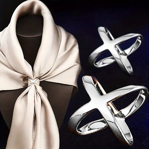 Elegant Glossy Zinc Alloy Circular Cross Scarf Buckle - Simple, Casual, Silky Shawl Ring Accent