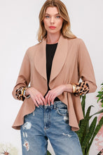 Load image into Gallery viewer, Celeste Full Size Rolled Leopard Cuff Open Front Blazer