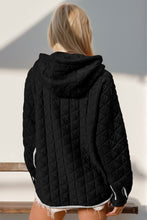 Load image into Gallery viewer, Contrast Trim Long Sleeve Half Snap Texture Hoodie with Pocket