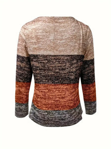 Vibrant Color Block Quarter Zip Long Sleeve T-Shirt - Soft, Breathable, Casual Wear for Spring & Fall, Size: M