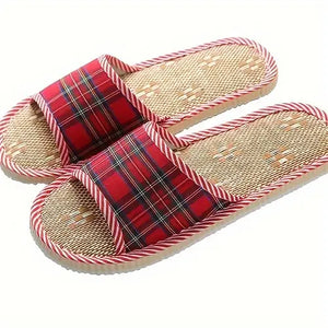 Lightweight Slippers, Flat Linen Sole For Hotel & Home Slippers, Breathable Open Toe Floor Slippers