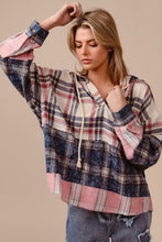 Load image into Gallery viewer, BiBi Drawstring Plaid Drop Shoulder Hoodie for Girls and Women