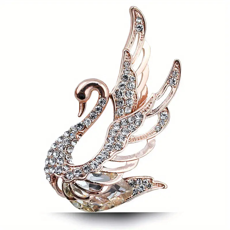 Crystal Swan Brooch - Glamorous Jewelry for Women - Elegant Animal Pin, Dazzling Garment Accent