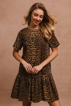 Load image into Gallery viewer, BiBi Tie Back Leopard Round Neck Short Sleeve Dress