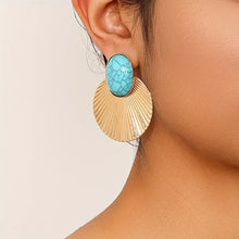 Load image into Gallery viewer, Chic Turquoise &amp; Metal Round Dangle Earrings for Women - Stainless Steel Posts