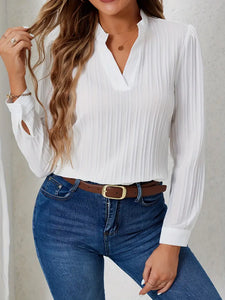 Notch Neck Blouse, Casual Long Sleeve Blouse For Women- Size: M