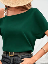 Load image into Gallery viewer, Chain Strap Asymmetrical Blouse, Elegant Short Sleeve Slant Shoulder Top- In 2 Sizes