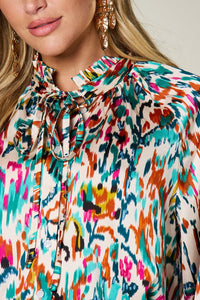 Double Take Full Size Printed Button Up Long Sleeve Shirt in 3 Colors